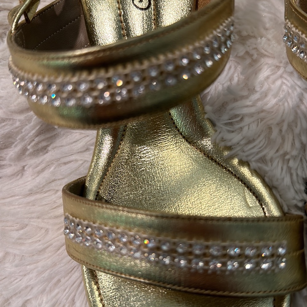 Vintage Polly of California Gold Leather Strappy Heels with Sparkly Rhinestones - Picture 5 of 13